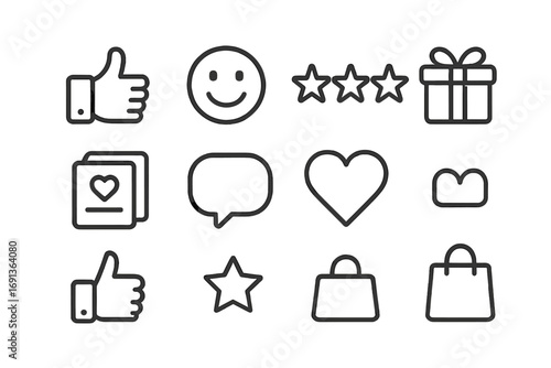 Customer Satisfaction Icons. Outline icon set of customer satisfaction: thumbs up, smiley face, star rating,