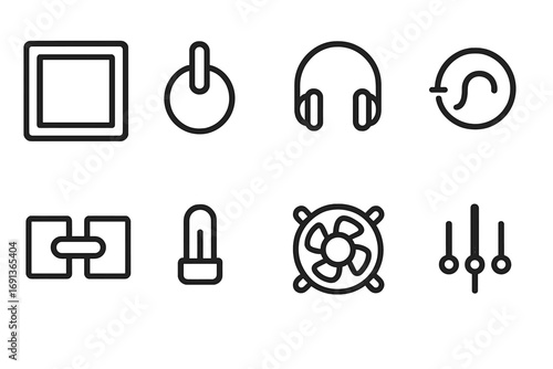Synthesizer and Amplifier Icons. Outline icon set of synthesizer sound waves: sine wave, square wave, triangle wave, sawtooth wave