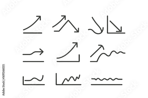 Business Cycle Icons. Outline icon set of Business cycles: expansion, peak, contraction, trough, recovery,