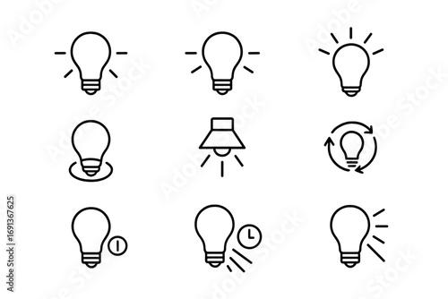Lighting Effect Icons. Outline icon set of Lighting effects: warm white, cool white, daylight, soft glow,