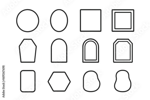Mirror Shape Icons. Outline icon set of Mirror shapes: round, oval, square, rectangle, hexagon, arched,