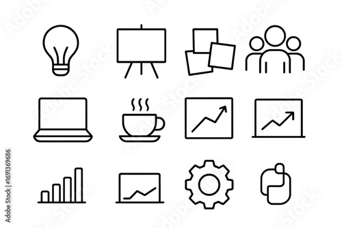 Creative Brainstorming Icons. Outline icon set of cultural exchange discussions: globe, people, speech bubbles