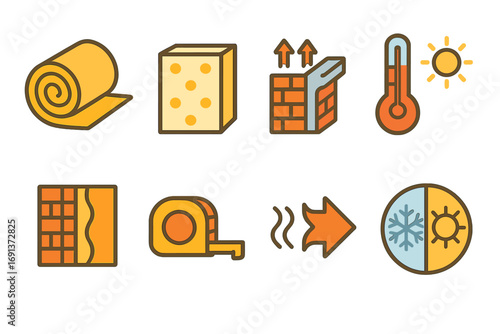 Insulation Kids Illustrations. Flat vector mini-illustrations High-performance insulation in colors children's illustrations: