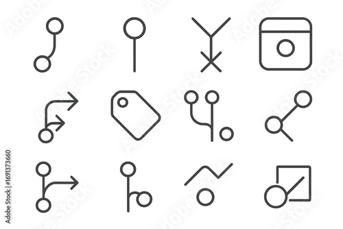 Version Control Icons. Outline icon set of Version control complexity: git branch, commit, merge conflict,