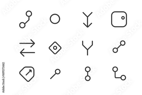 Version Control Icons. Outline icon set of Version control complexity: git branch, commit, merge conflict,