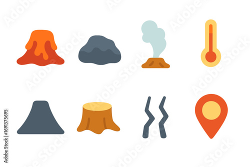Lava Cooling Illustrations. Flat vector mini-illustrations Lava cooling and solidifying in colors children’s illustrations: lava