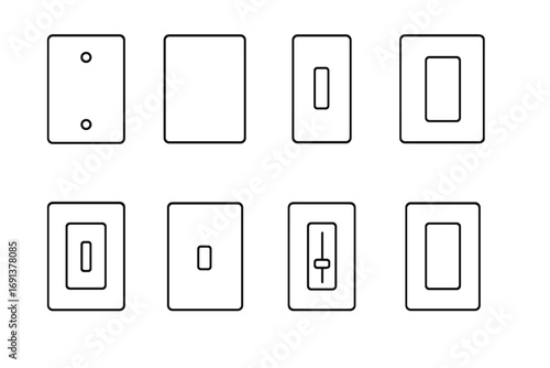 Minimalist Switch Plates. Outline icon set of minimalist switch plates: flat white plate, screwless cover,