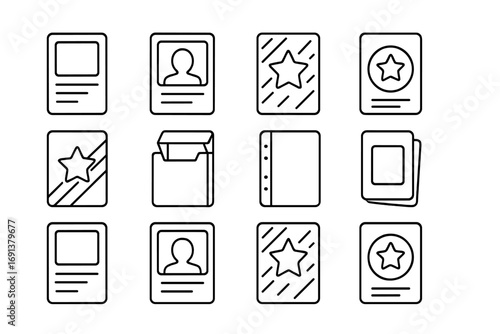 Esports Card Icon Set. Outline icon set of Esports collectible cards: trading card, character card,