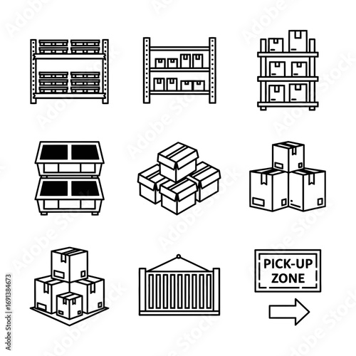 Icon Set of Warehouse Storage Organization  