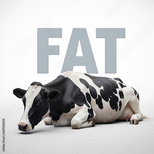 Fat Cow Illustration with Bold Text
