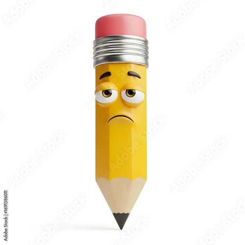 Sad Cartoon Pencil Character