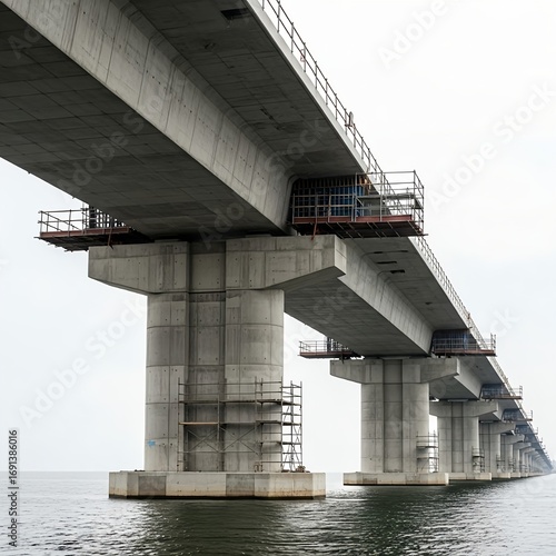 Modern Concrete Bridge Under Construction Over Water