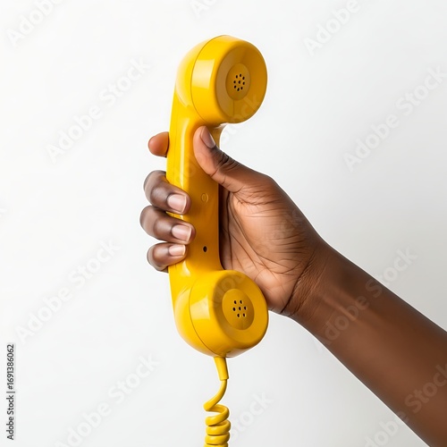 Hand Holding a Yellow Telephone Receiver