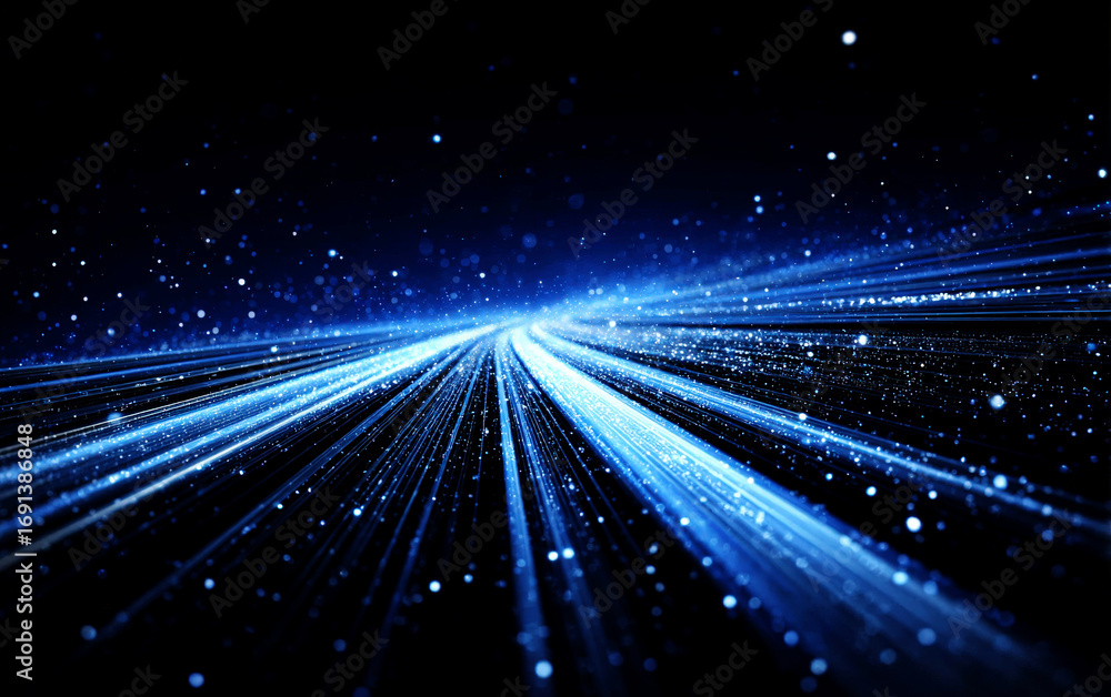 Fototapeta premium Blue Light Streaks with Dots in a Futuristic Digital Scene