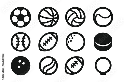 Sports Ball Icon Set. Set Logo of Ball Sports: soccer ball, basketball, volleyball, tennis ball, baseball, rugby ball, golf ball,