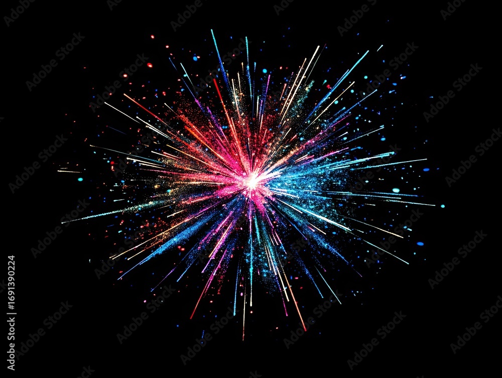 Obraz premium Vibrant explosion of colorful light streaks against a stark black backdrop