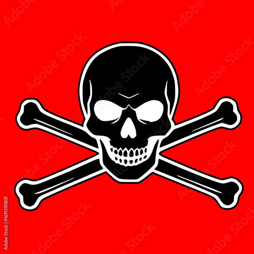 Black and Red Skull and Bones Crossbones Poison Icon	