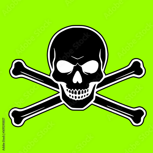 Black and Green Skull and Bones Crossbones Poison Icon, hanger, pirate, halloween