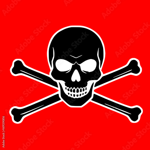 Black and Red Skull and Bones Crossbones Poison Icon