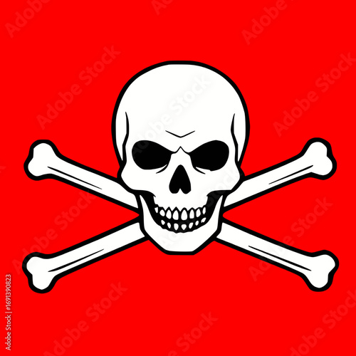 Black and Red Skull and Bones Crossbones Poison Icon	