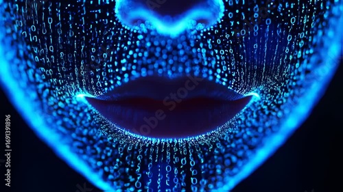 Digital Face: Binary Code Forming Human Lips, Futuristic Concept
