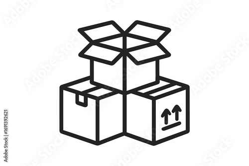 Cardboard boxes stack outline icon. Parcel delivery, shipping, and moving concept. Package storage and logistics symbol. Vector line art for web design, apps, cargo business.