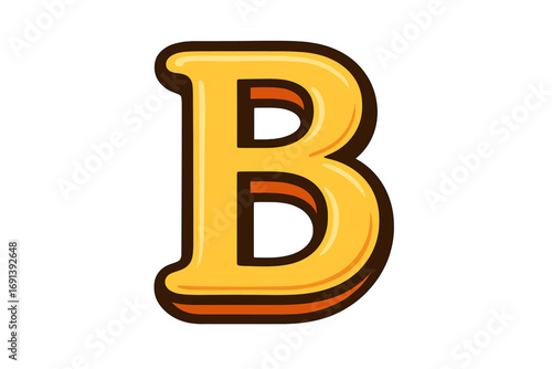 Letter B in 3D cartoon style. Yellow bubble alphabet character for typography design. Bold, retro comic font element. Glossy initial for fun graphic projects. Vector illustration.
