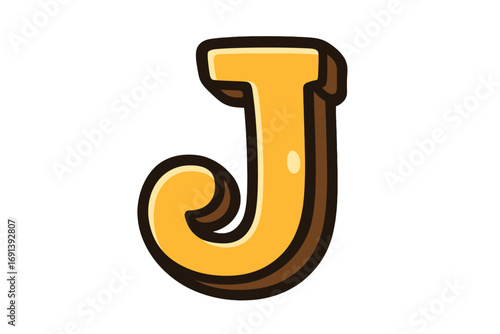 Letter J monogram logo design. Bold 3D cartoon alphabet initial. Yellow comic style font vector illustration. Typography for branding, kids, fun projects, and posters.
