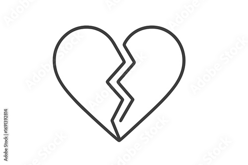 Broken heart icon. Symbol of lost love, divorce, and heartbreak. Metaphor for relationship problems, sadness, and pain. Minimalistic thin outline vector illustration.
