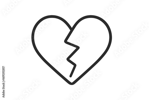 Broken heart vector icon. Symbol of heartbreak, pain, sadness, divorce, breakup. Concept of a failed relationship. Modern minimalist outline illustration for web and apps.