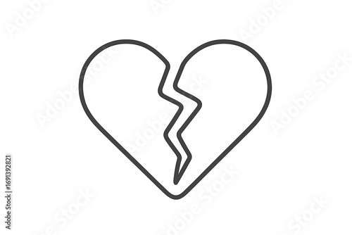 Heartbreak and divorce concept. Minimalistic broken heart thin line icon. Vector for web, apps, and social media. Symbol of sadness, grief, lost love, and relationship breakup.