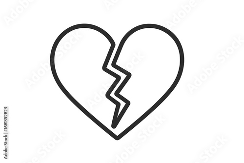 Broken heart outline icon. Vector concept of heartbreak, sadness, divorce, relationship crisis. Unhappy love symbol for web design, apps, cards. Love and loss metaphor.
