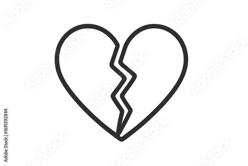 Broken heart icon symbol of heartbreak, lost love, or divorce. Sadness, pain and sorrow concept. Vector line art illustration for web design, apps, and greeting cards.