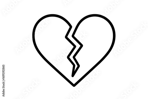 Broken heart line icon symbol of heartbreak, sadness, and lost love. Vector for concepts of divorce, separation, relationship problems, pain, and emotional grief. Sadness.