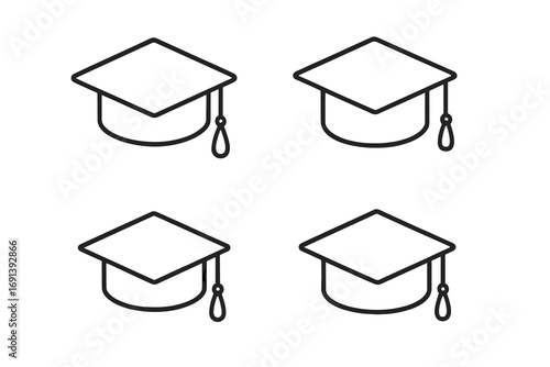 Graduation cap line icon set. Academic mortarboard symbol collection. University education and student achievement concept. Simple vector illustration for school or college degree.