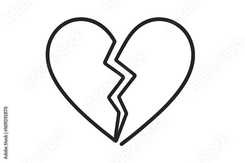Broken heart line icon. Vector symbol of heartbreak, sadness, and loneliness. Relationship problem, divorce, or separation concept. Unhappy love and pain metaphor illustration.