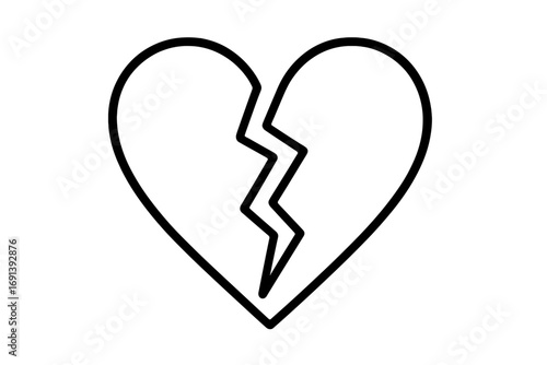 Broken heart icon, symbol of heartbreak, love, and loss. Concept of divorce, breakup, sadness, relationship problems. Simple outline vector for graphic design, web, and apps.