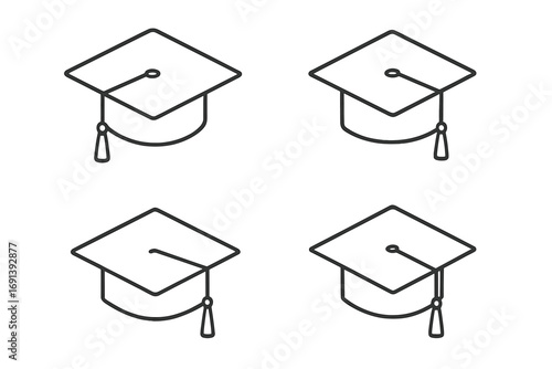 Graduation cap line icon set. Academic mortarboard symbol collection. Simple vector illustration for education, university, college, and school ceremony concepts. Editable stroke.