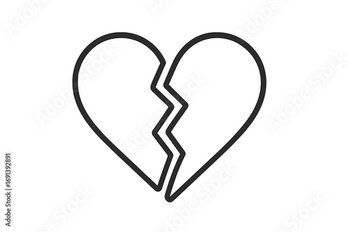 Heartbreak linear symbol. Broken heart icon for concepts of breakup, divorce, relationship problems, sadness, pain, loss. Vector illustration for web, app, graphic design.