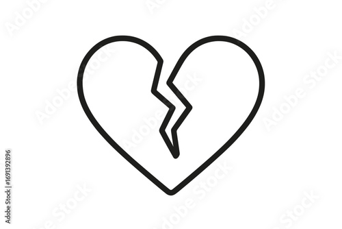 Broken heart icon linear symbol. Heartbreak concept vector illustration. Love and relationship problem. Sadness, divorce, separation graphic. Unhappy feeling outline pictogram.