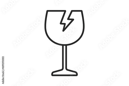 Fragile symbol with broken glass icon. Handle with care logistics warning sign for packaging. Vector line art illustration for shipping, delivery, cargo, and package safety.