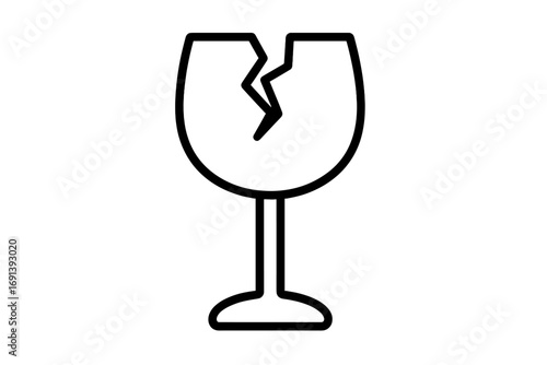 Fragile symbol, broken wine glass icon for packaging. Handle with care sign for shipping. Logistics warning vector. Delicate, brittle cargo concept. Cracked glassware illustration.