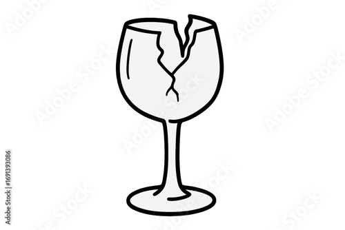 Broken wine glass vector icon. Fragile symbol for shattered glass. Cartoon illustration of a cracked goblet. Metaphor for failure, accident, or bad luck. Isolated doodle.