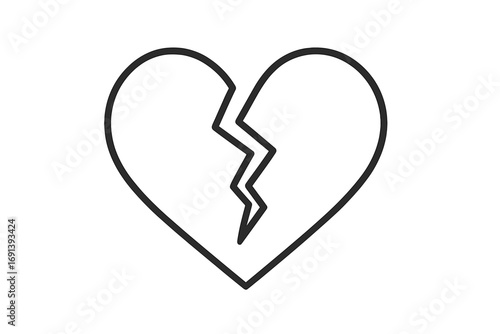 Broken heart icon. Symbol of heartbreak, sadness, and lost love. Concept of divorce, separation, and relationship problems. Unhappy emotional pain, loneliness, and depression.
