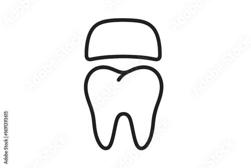 Dental crown line icon. Tooth restoration concept. Dental cap installation procedure. Dentistry, stomatology symbol. Oral health care pictogram. Tooth treatment vector logo.