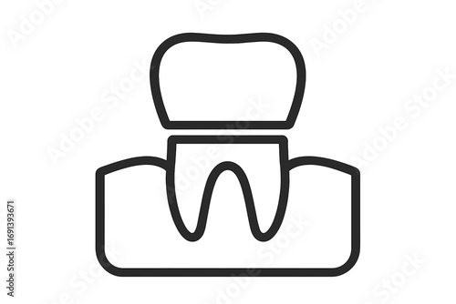 Dental crown icon for dentistry. Tooth restoration symbol. Oral care and stomatology pictogram. Dental implant, cap, and veneer concept for web and graphic design. Health.