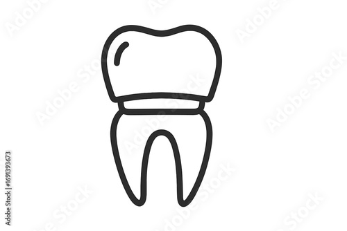 Dental crown icon. Tooth restoration symbol. Dentistry, oral hygiene concept. Stomatology, healthcare pictogram. Vector line art for dental clinic, medical app design.