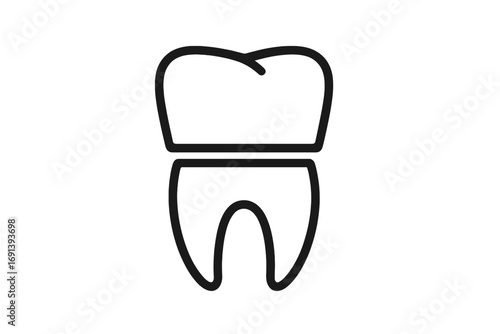 Dental crown on tooth line icon. Dentistry, stomatology concept. Tooth restoration, implant, prosthesis, and oral care symbol. Dental health and treatment vector icon.