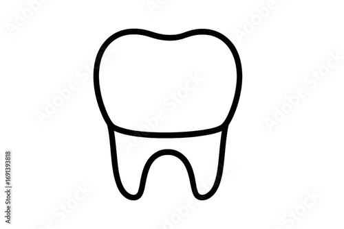 Tooth outline icon for dentistry and dental care. Simple linear vector of a molar for dentist clinic logo, web design or health concept. Dental crown and root symbol.