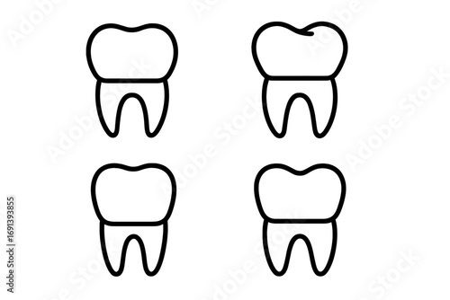 Tooth outline icon set. Dental crown linear symbol collection. Molar teeth vector graphic for dentistry, web design, apps. Oral hygiene, health care, stomatology concept.